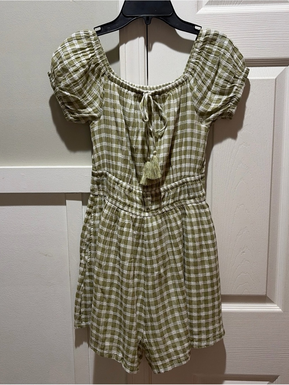 American Eagle Outfitters Olive Green Plaid Short Romper NWT